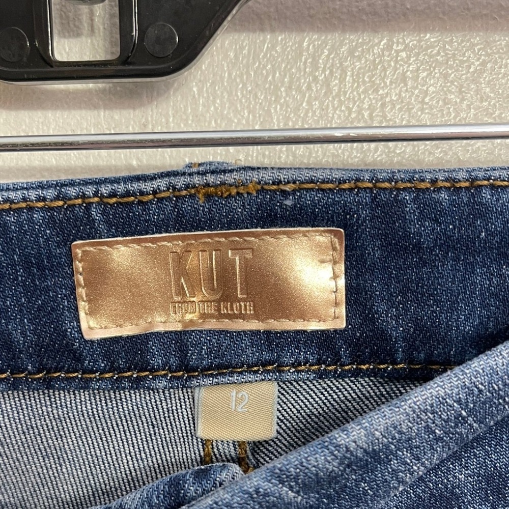 Kut Meg Wide Leg Jeans Blue Wash Patch‎ Pocket Size 12 - Picture 3 of 3